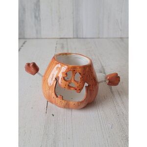 Ceramic tea light holder pumpkin speckled Halloween decor figure